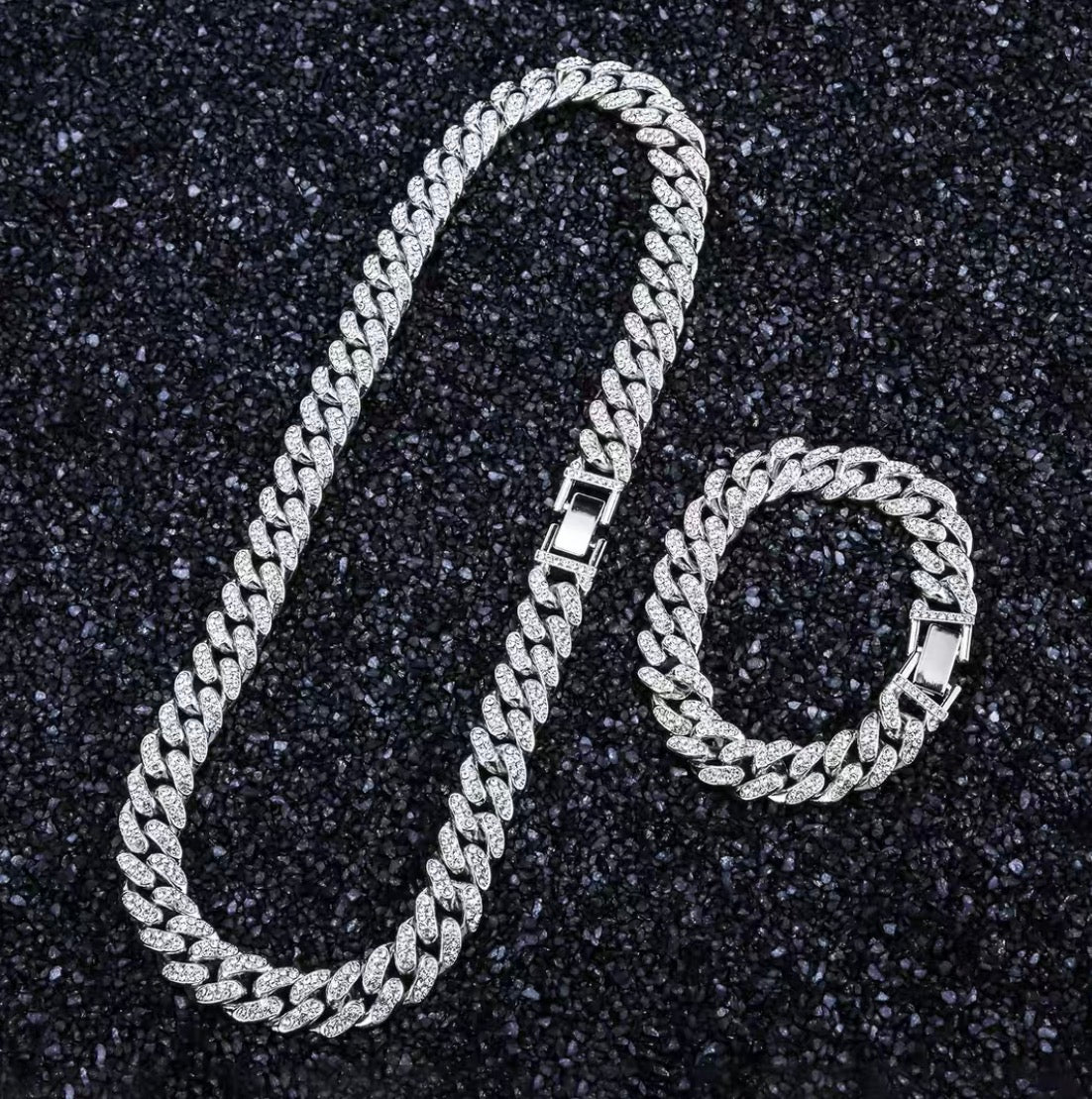 Imperial Ice Cuban Chain Set - Silver