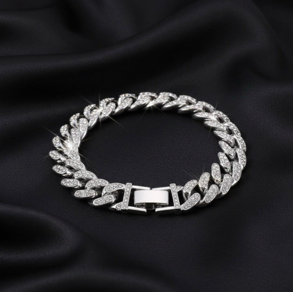 Men's Classic Ice Cuban Chain Bracelet - Silver
