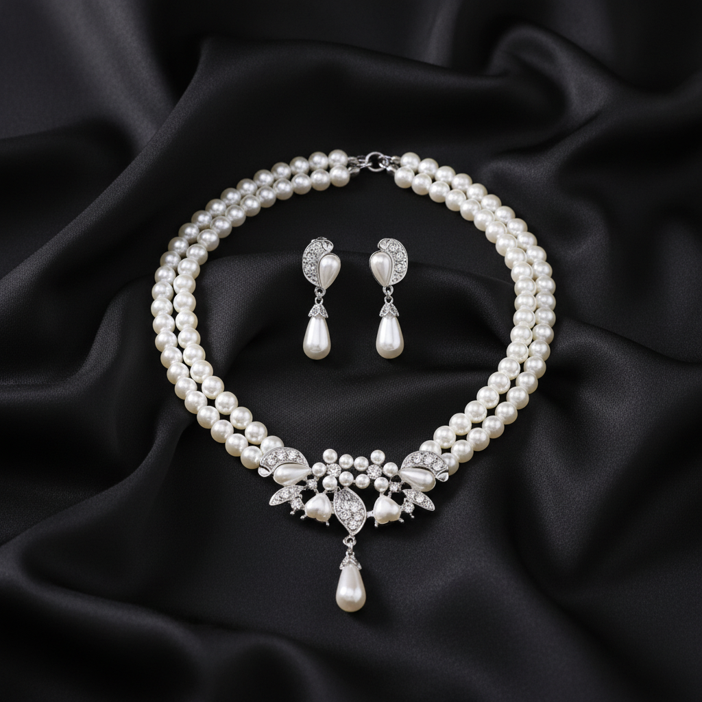Opulent Garden Pearl Statement Set on black silk