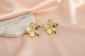 Gold Textured Flower Statement Earrings