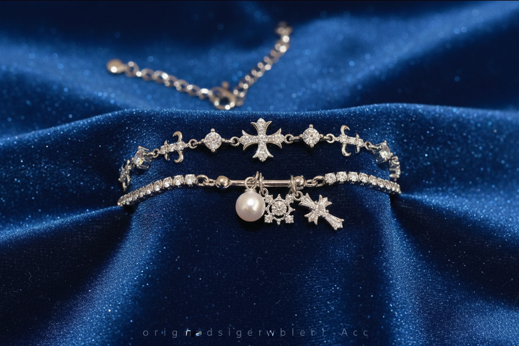 Céleste Argentée — Silver Crystal Charm Bracelet Set