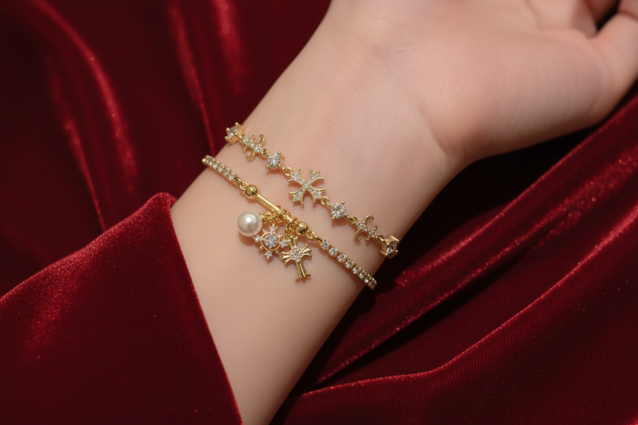Céleste Argentée — Silver Crystal Charm Bracelet Set